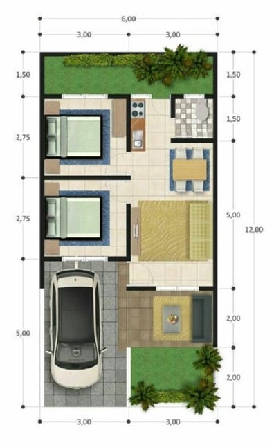 denah rumah minimalis taman