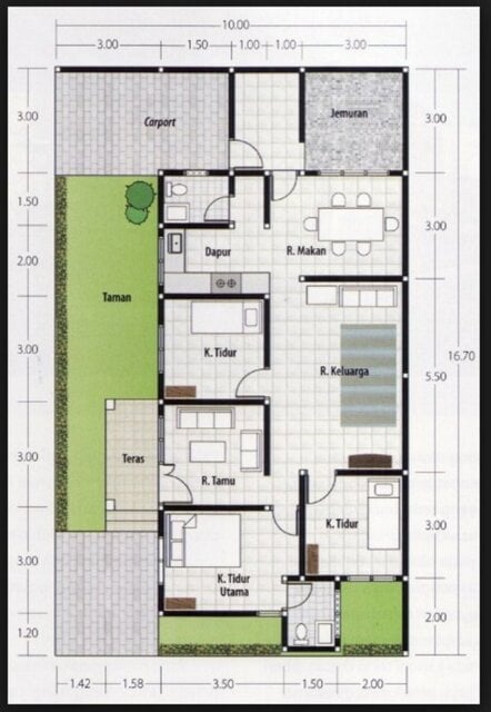 denah rumah 7x10 mewah