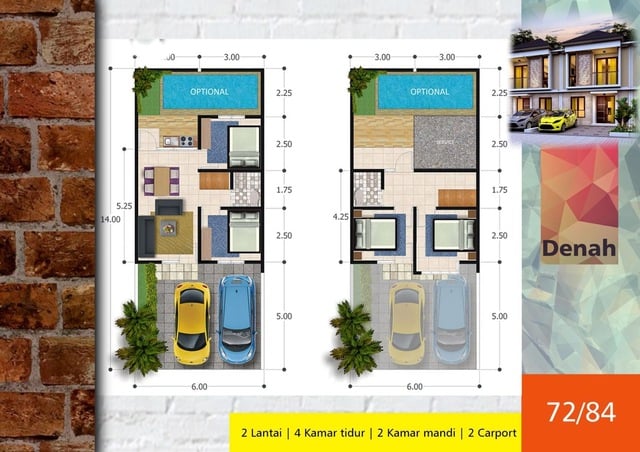 denah rumah 2 lantai sederhana