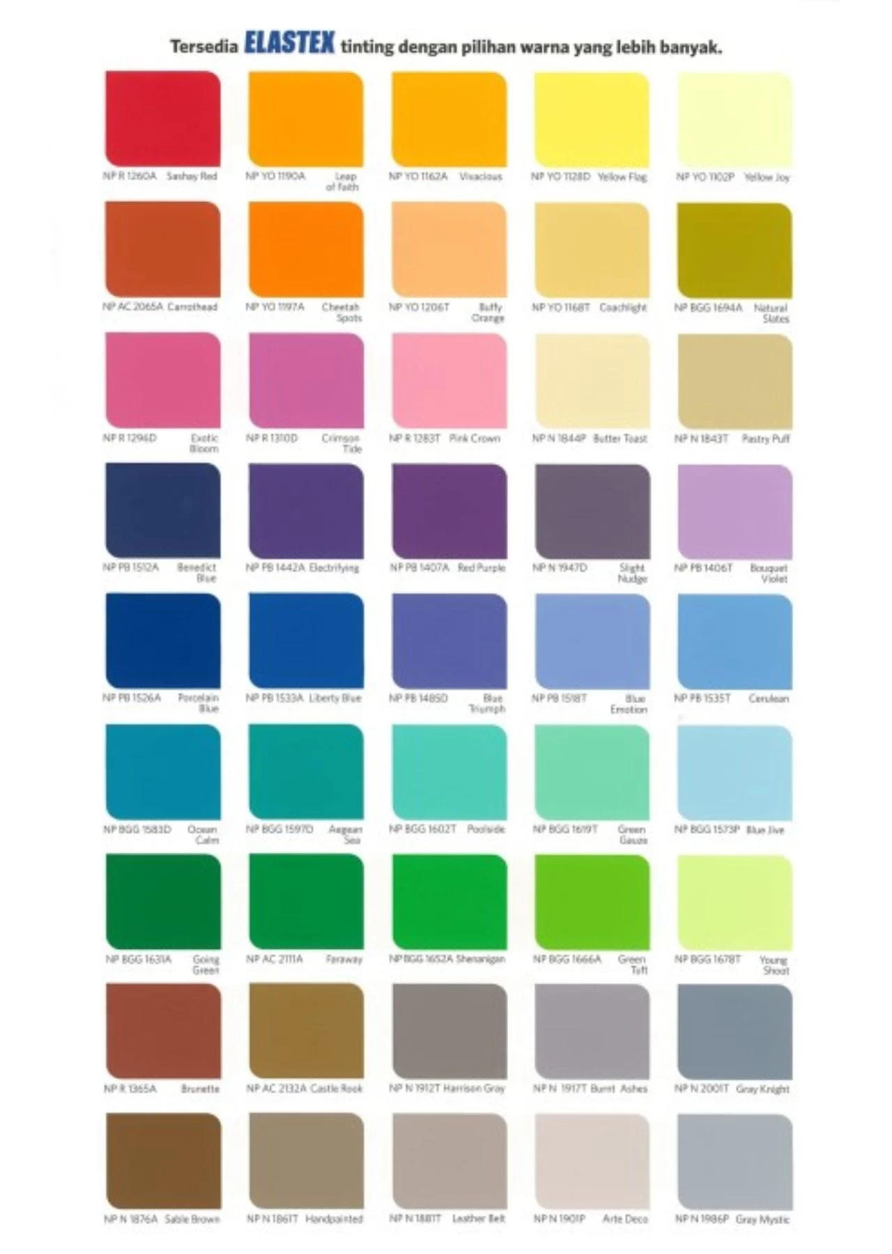 Katalog Warna Warna Cat Nippon Paint Elastex Waterproof 2024