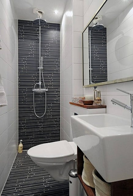 desain kamar mandi memanjang keramik hitam minimalis