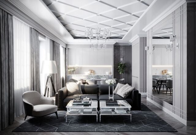 interior american classic house hitam