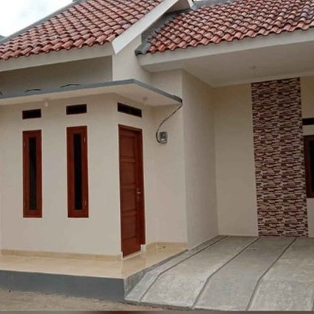 bentuk teras rumah letter l di kampung modern