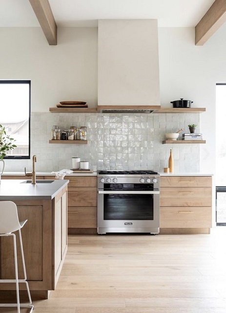 gambar dapur krem kayu hangat