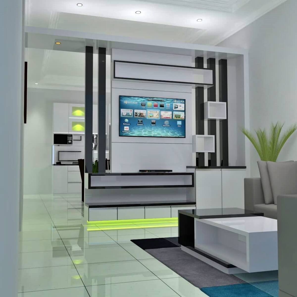 model lemari pembatas modern dengan rak tv