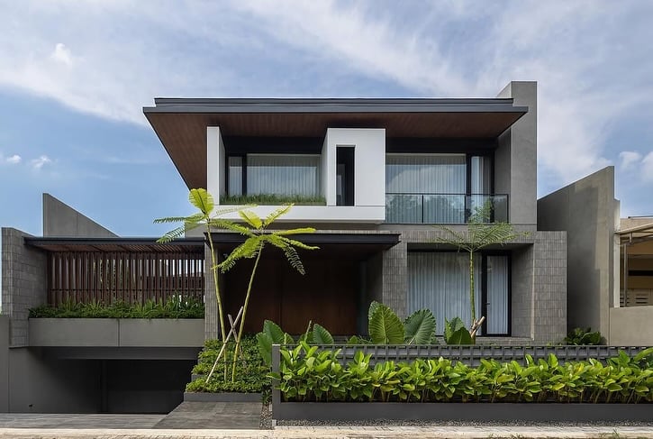 tampak depan rumah minimalis 2 lantai tropis