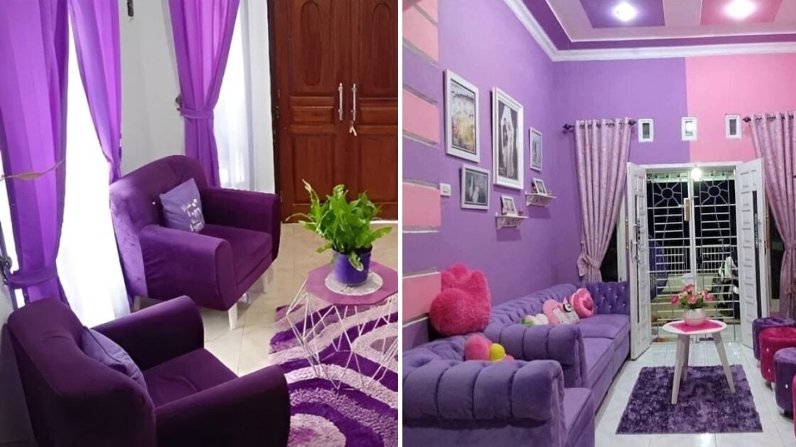 10 Ide Desain Ruang Tamu Warna Ungu yang Menawan