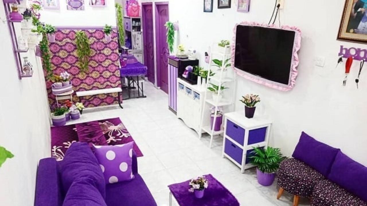 Desain Ruang Tamu Warna Ungu Terang