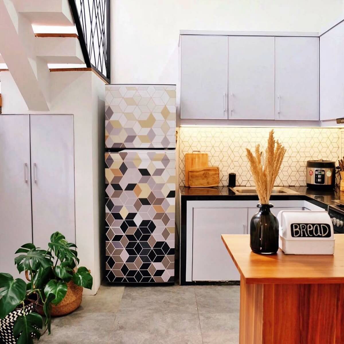 stiker kulkas 2 pintu motif geometris