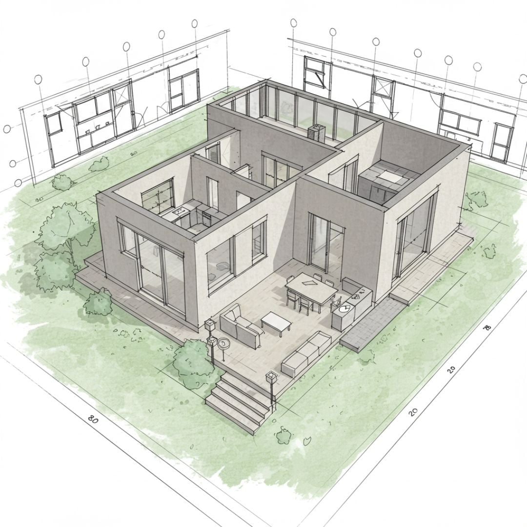 2. Denah Rumah Leter L dengan Ruang Tamu di Bagian Teras
