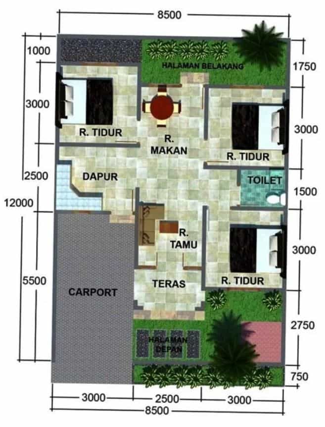 sketsa rumah 1 lantai