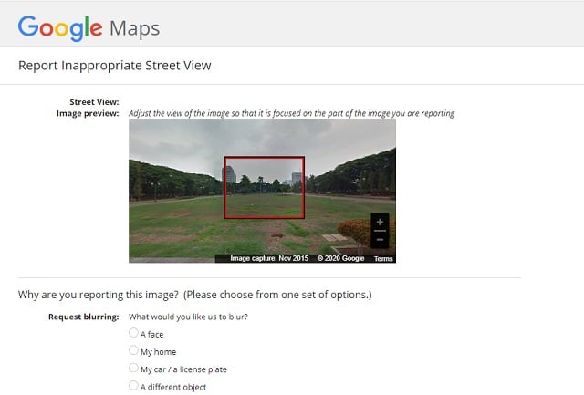 menghapus foto rumah di Google Street View