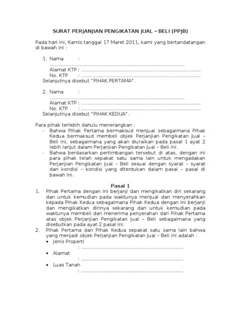 surat perjanjian pengikatan jual beli ppjb