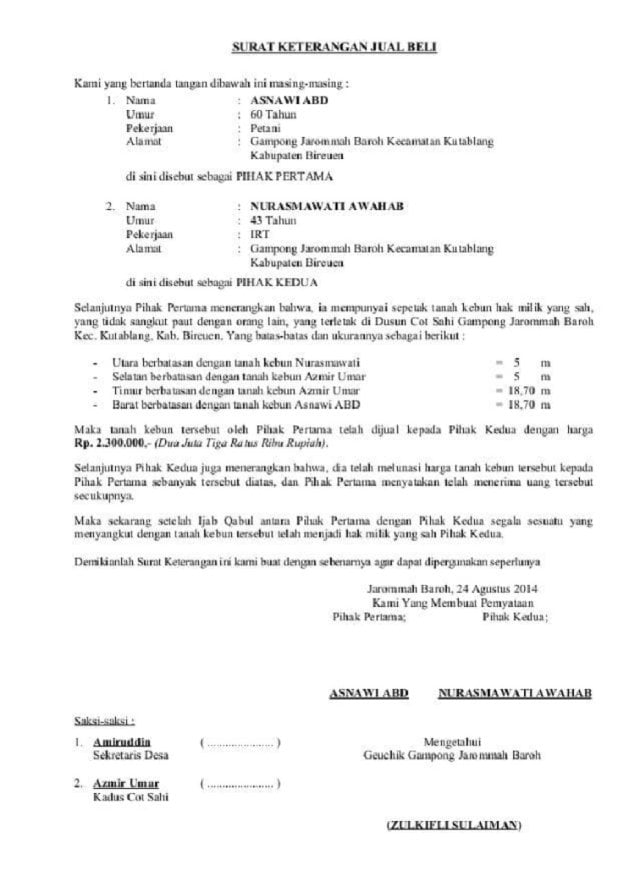 contoh surat jual beli perkebunan