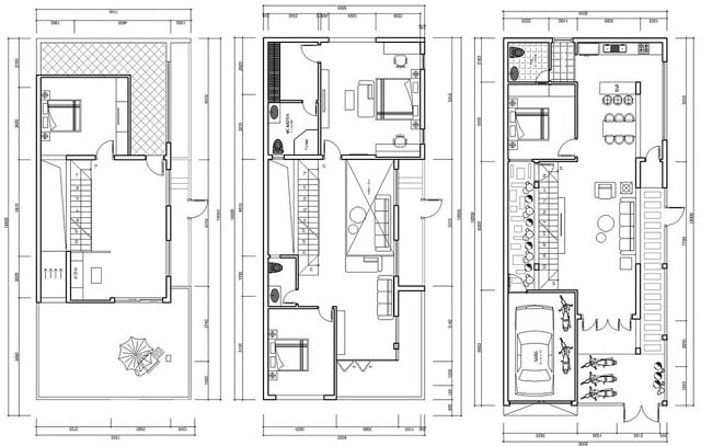 denah rumah tiga lantai modern