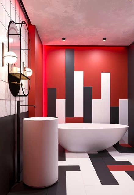cat kamar mandi merah hitam