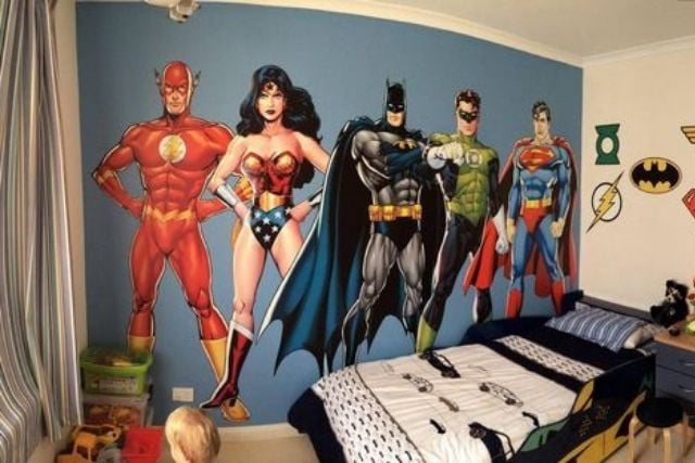 lukisan dinding kamar kartun justice league