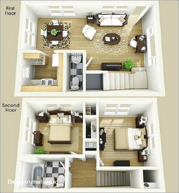 desain rumah 6x9 2 kamar tidur