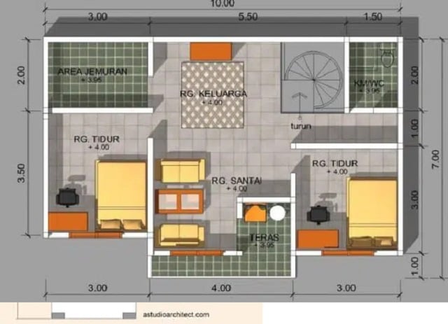 desain rumah 6x9 2 kamar tidur