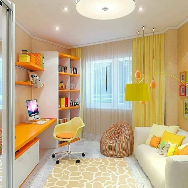 desain kamar warna kuning minimalis