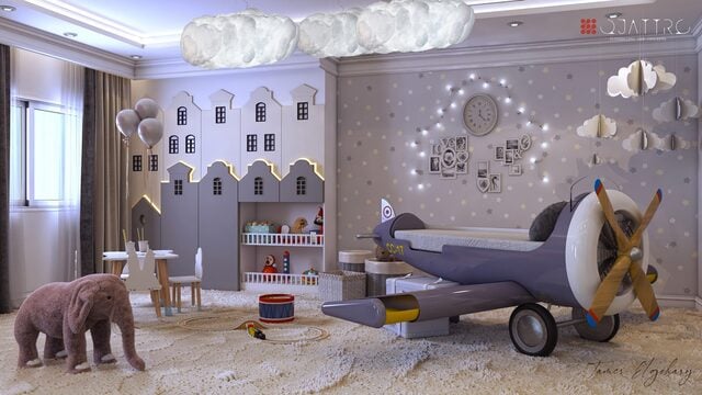 tempat bermain anak berwarna ungu