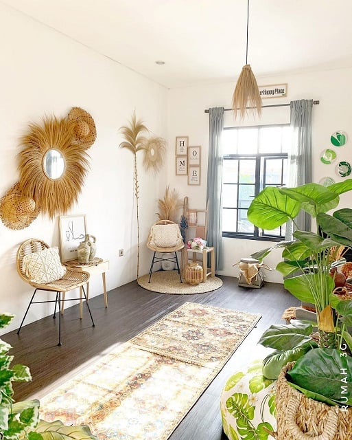 desain area tamu bernuansa boho