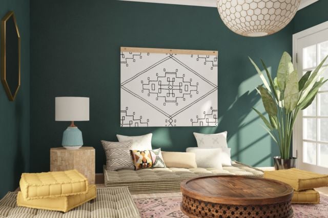 desain ruang tamu lesehan type 36 warna hijau