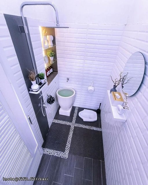 ide desain kamar mandi hitam putih sederhana