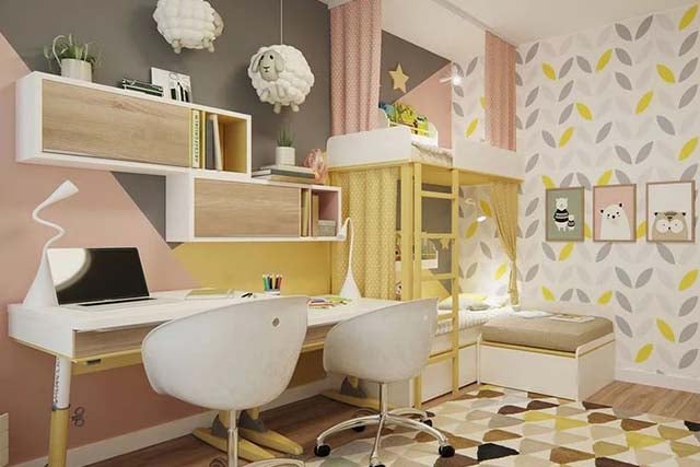 desain cat kamar geometris yang cerah