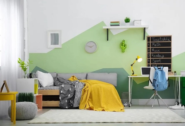 desain cat kamar geometris minimalis