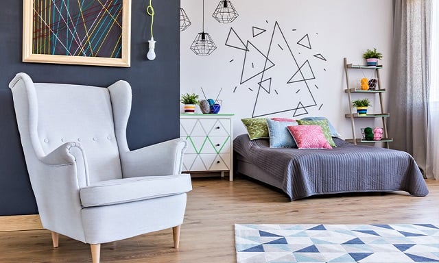 inspirasi desain cat kamar geometris segitiga