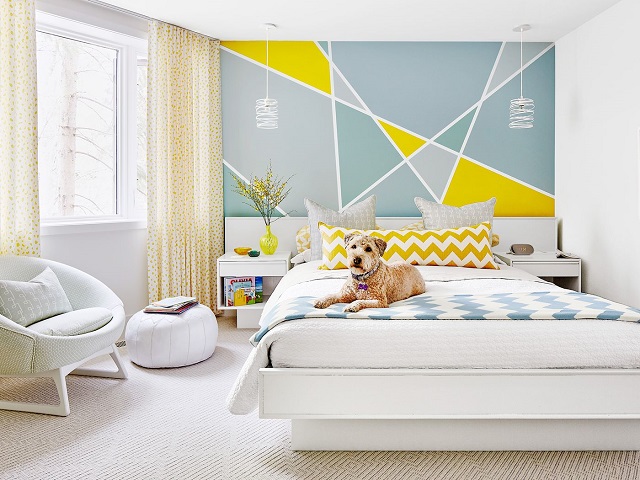 desain cat kamar geometris abstrak
