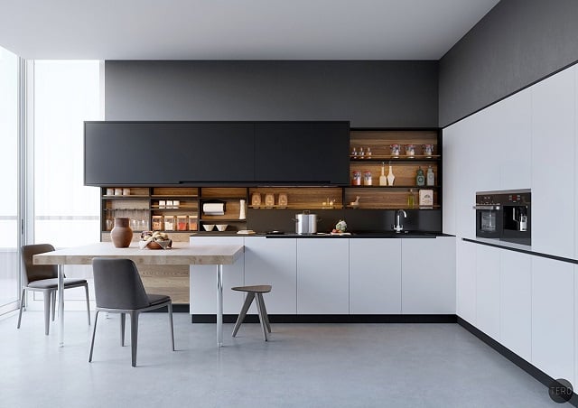 desain dapur hitam putih minimalis
