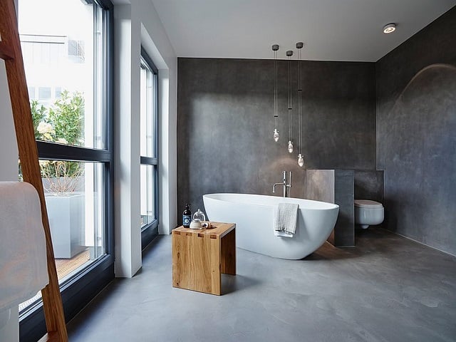 desain kamar mandi tanpa keramik semen terang