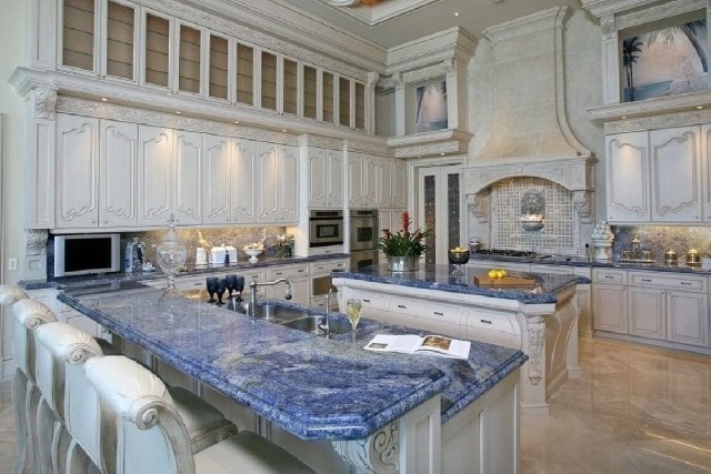 meja dapur granit warna biru