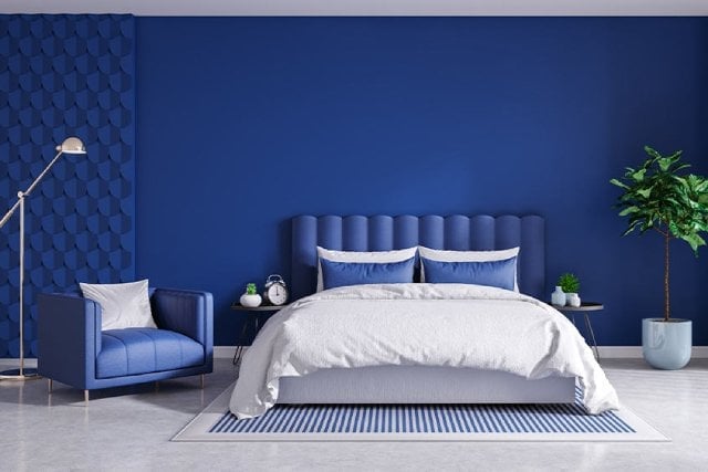 dekorasi kamar detail biru putih