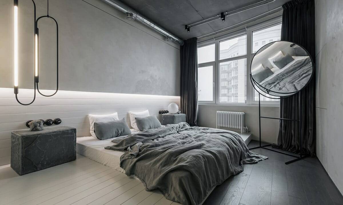 desain kamar hitam abu-abu