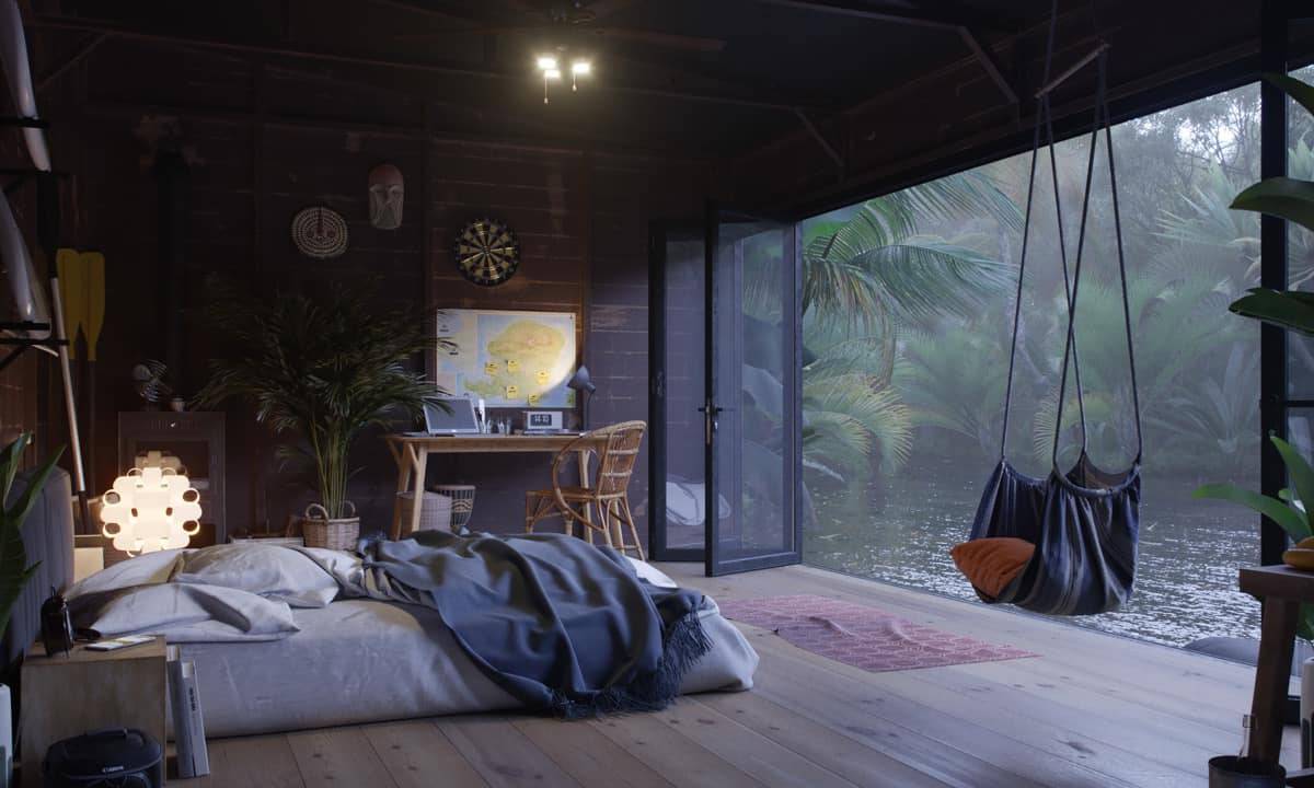 ide kamar tidur hitam bernuansa alam