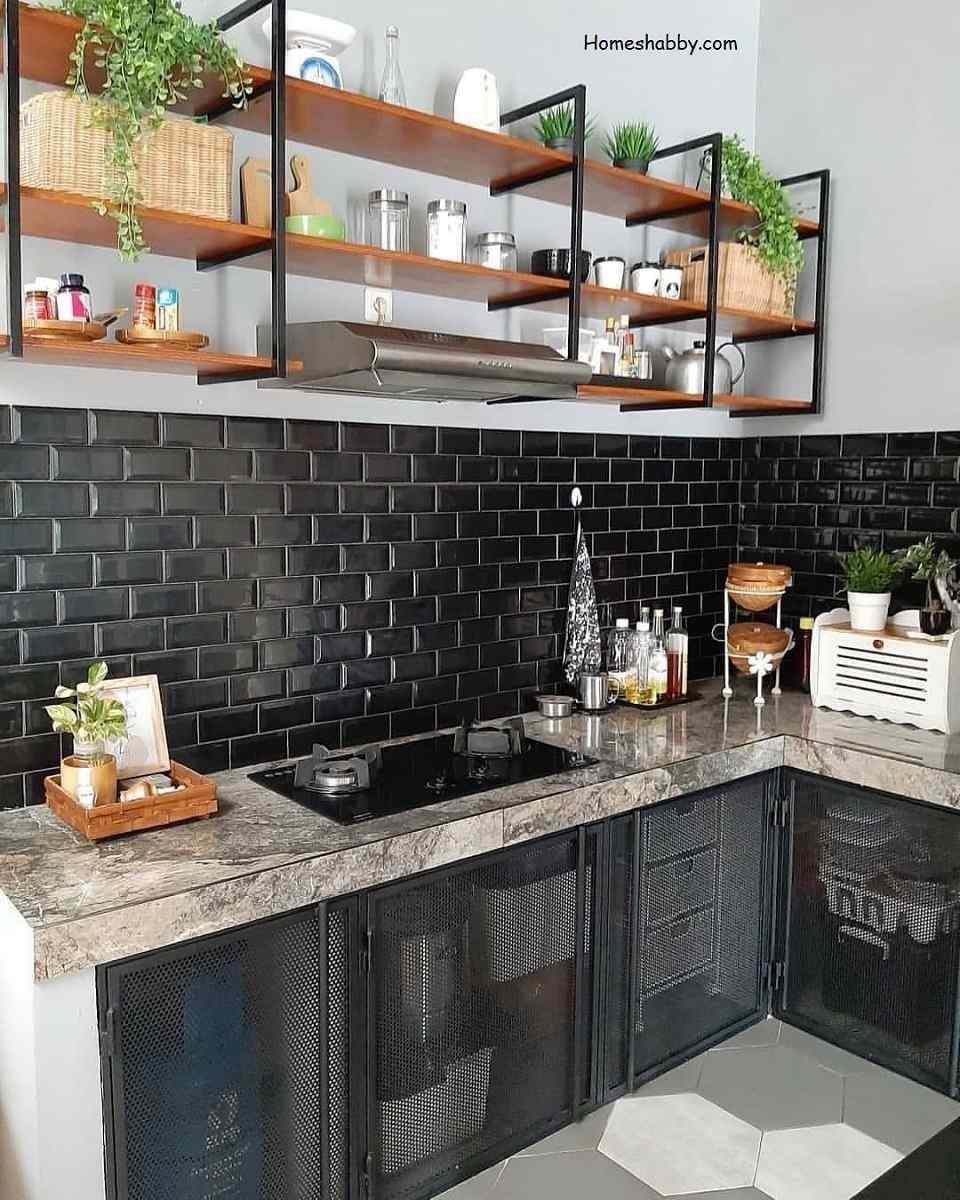 motif keramik dapur sempit hitam