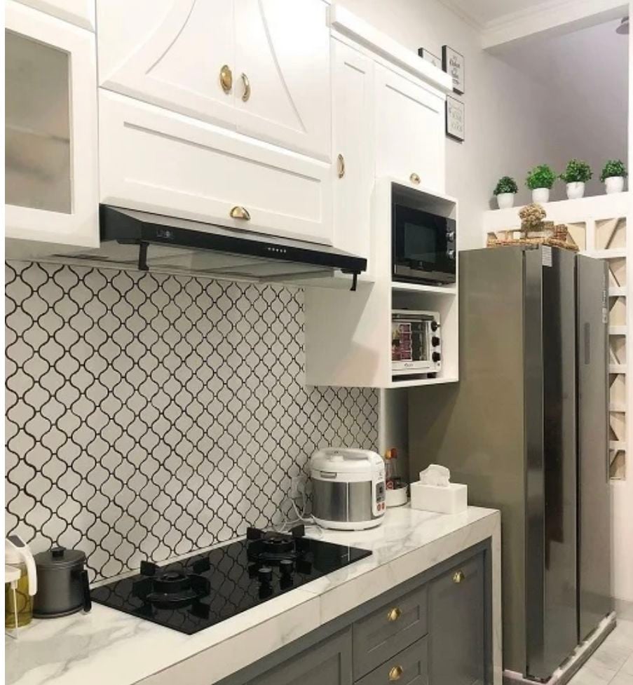 motif keramik dapur sempit elegan