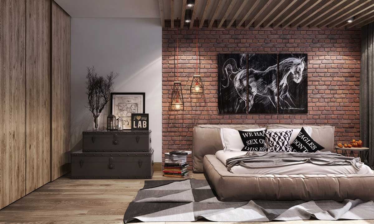 desain kamar dinding bata ekspos