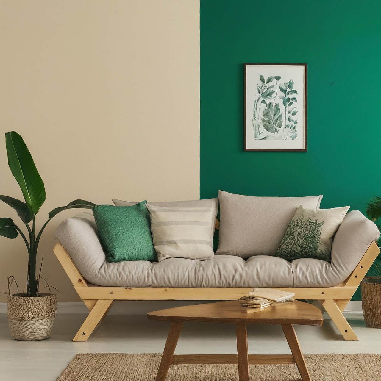 kombinasi warna cat rumah hijau dan cream Dinding Two Tone