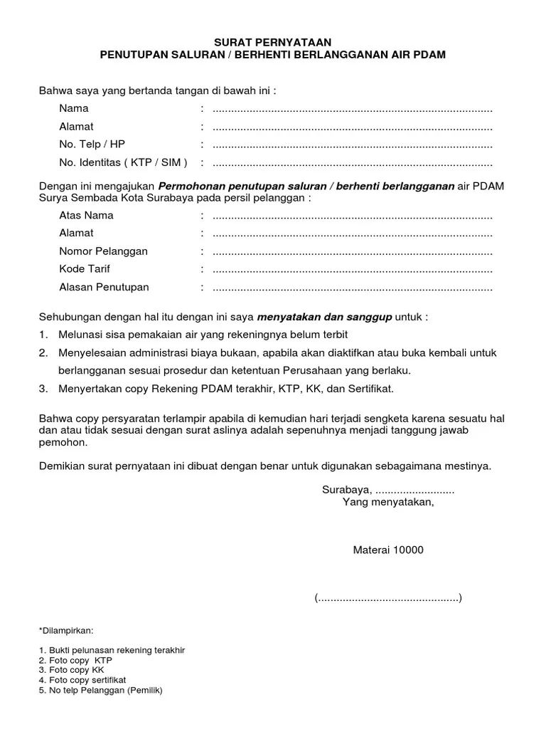 contoh surat pemutusan air pdam contoh surat pemutusan air pdam