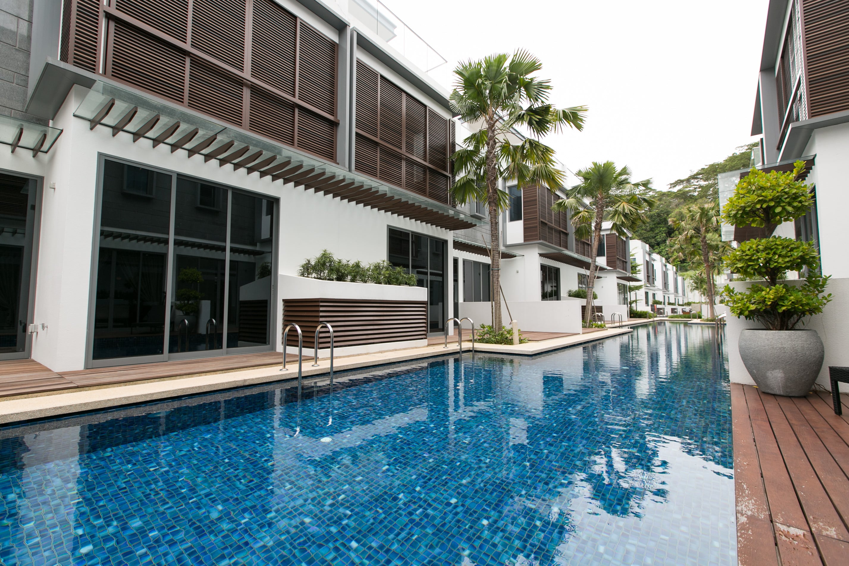 Each unit in Greenwood mews opens out to a private patio facing the central swimming pool
