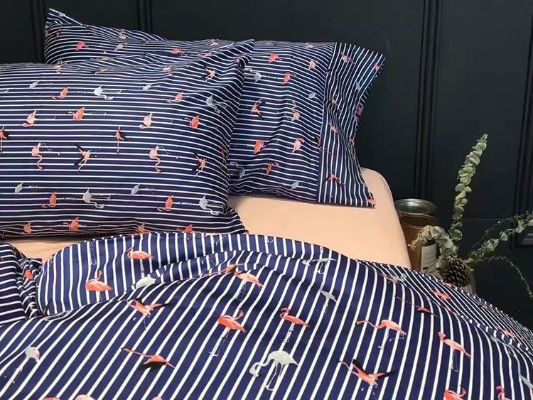 Navy White Striped Flamingo Bedsheets