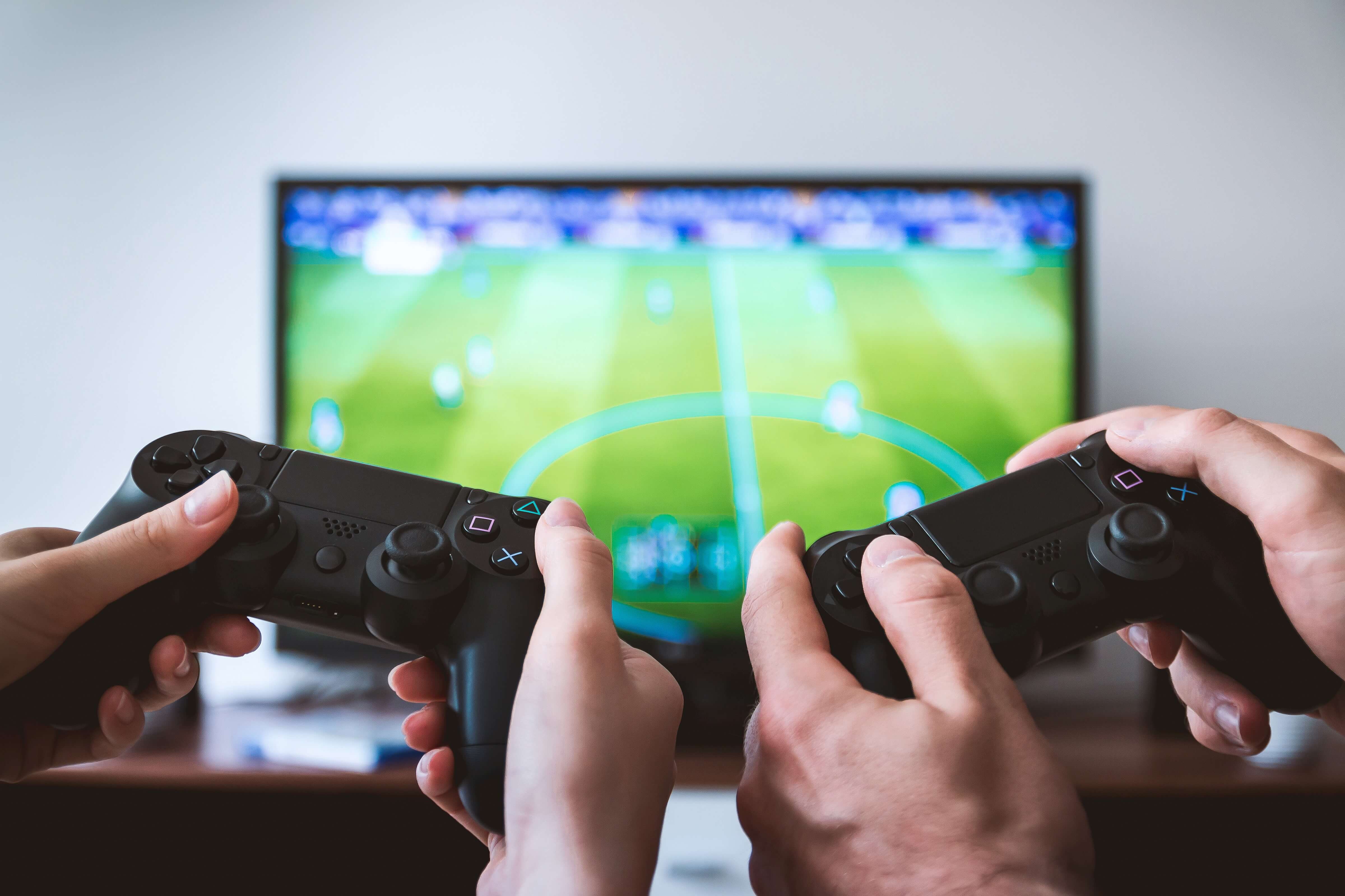 playing video games on wide screen tv