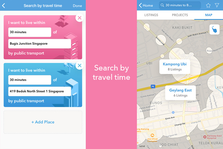 99.co Property 'Search by Travel Time' feature