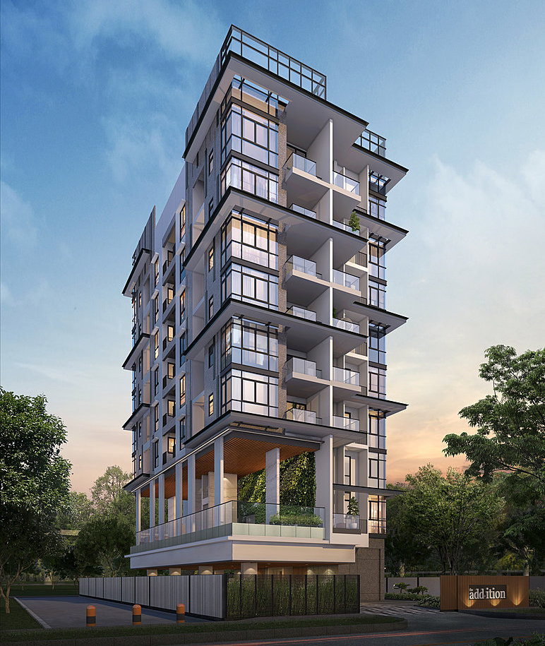 Sleek glass facade of The Addition