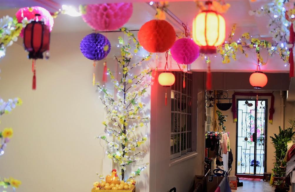 HDB flats koi pond CNY decor corridor
