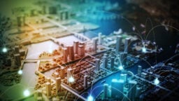 Diorama of a city, with interconnected lights
